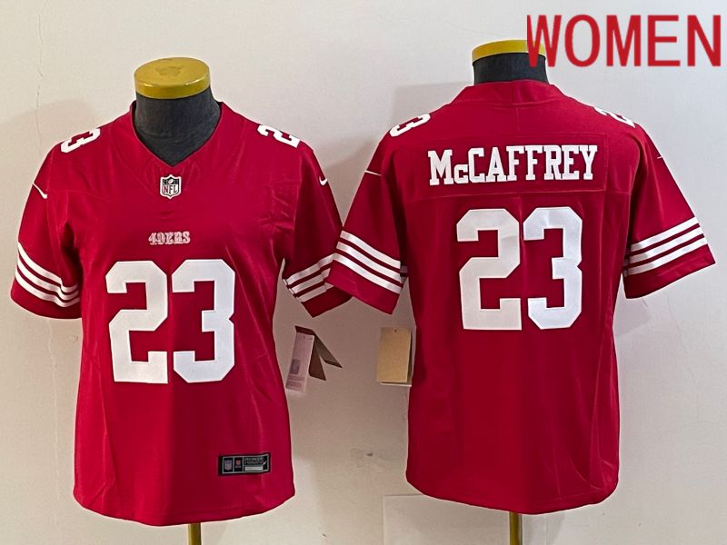 Women San Francisco 49ers #23 Mccaffrey Red 2023 Nike Vapor Limited NFL Jersey style 3->women nfl jersey->Women Jersey
